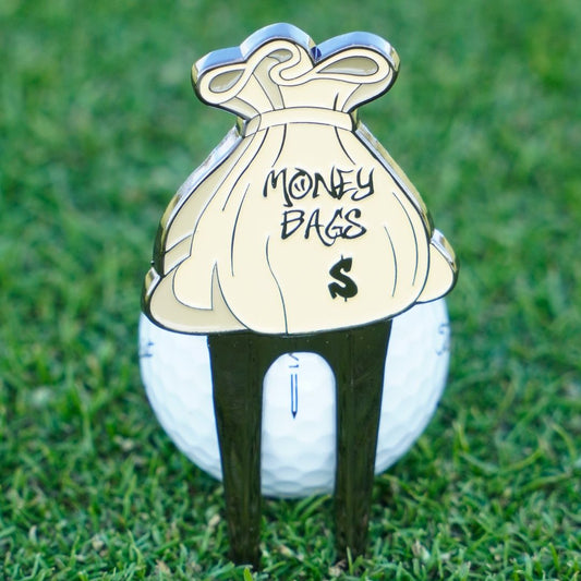 cool golf divot tool with money bags design