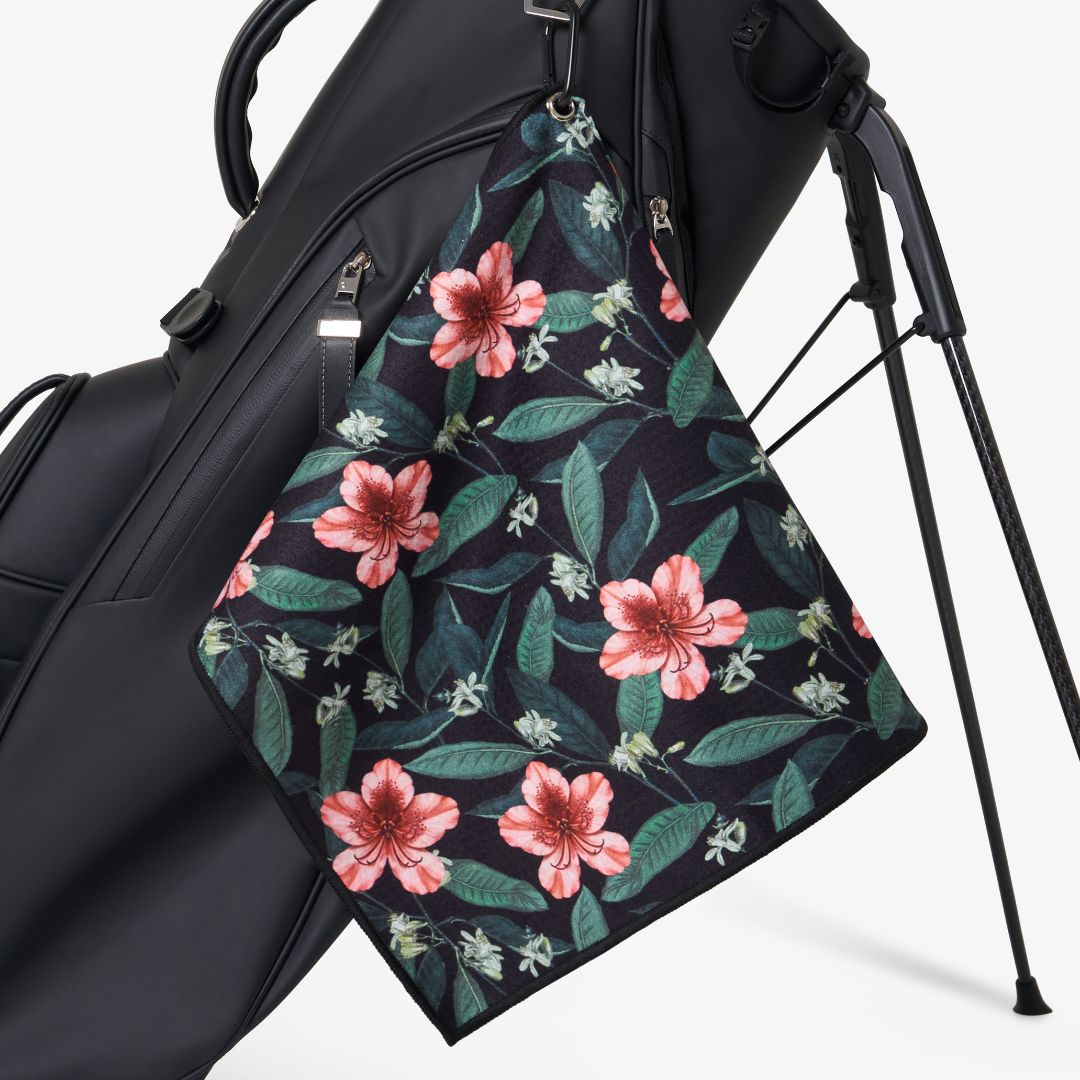 azalea golf towel on bag