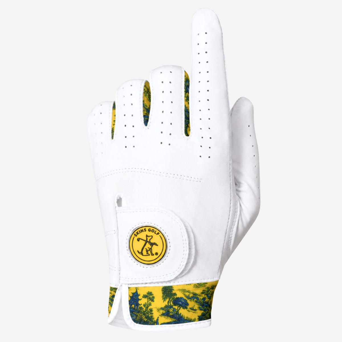 Golf glove with yellow pattern