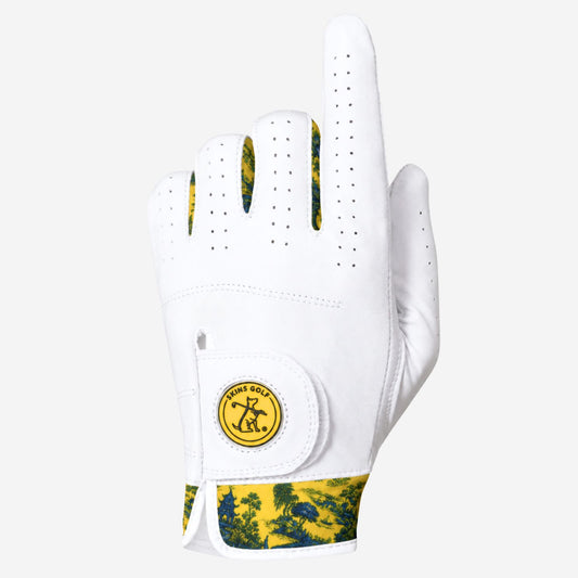 Golf glove with yellow pattern