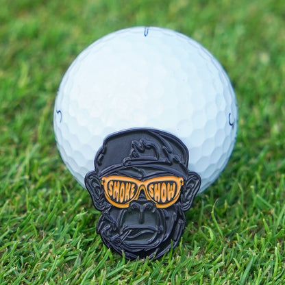 golf ball marker in black with gorilla design