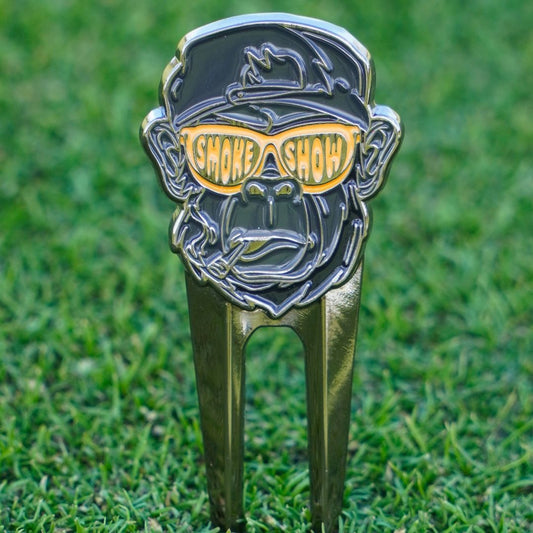 golf pitch mark repairer with gorilla design in black